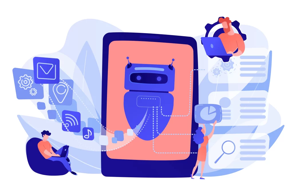 Programmers and chatbot processing AI-powered personalization